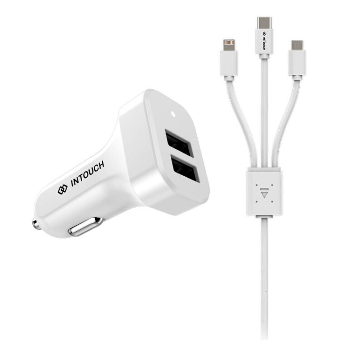 INTOUCH DUAL C/CHARGER 2.1A WHT + 3 PRONG CABLE